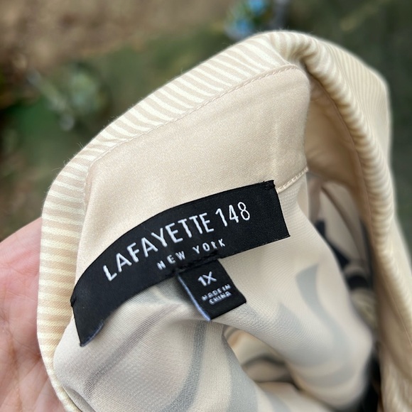 Lafayette 148 New York Abstract Striped Geometric Silk Satin Button Down Blouse - Picture 6 of 8